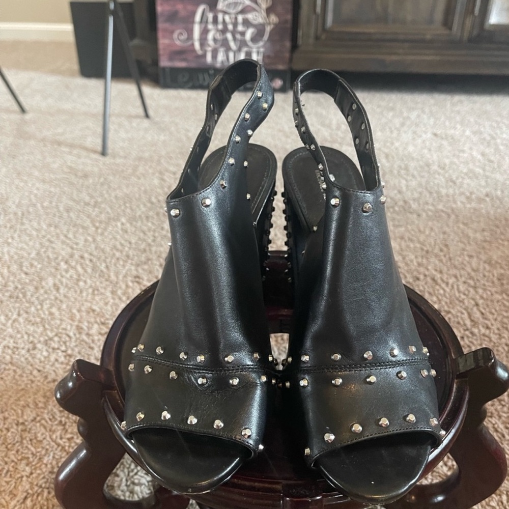 NWT Michael Kors Black Leather Studded Block Heels - Picture 6 of 14
